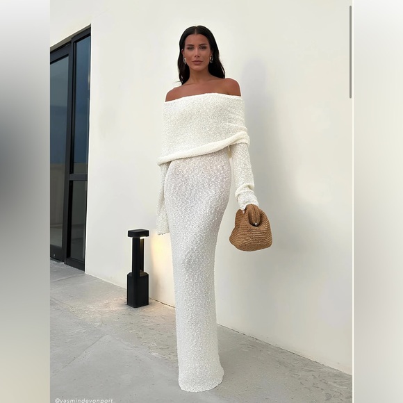 Meshki Marisol Off Shoulder Boucle Maxi Dress - Picture 2 of 7